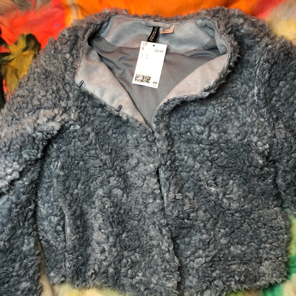 H&M Blue shaggy waist length jacket